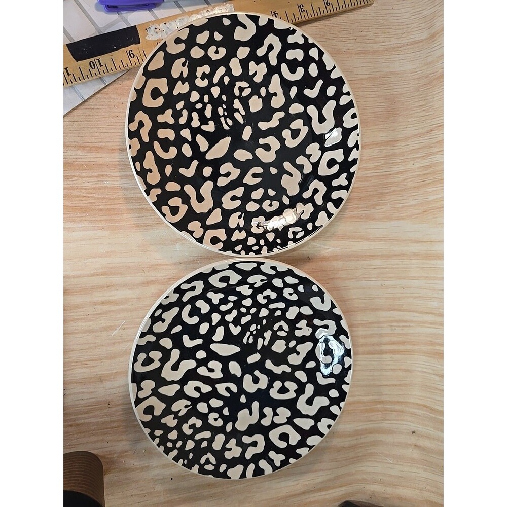 NEW Set of 2 Housewares Salad Plates 8” CHEATA Print Ceramic Plates